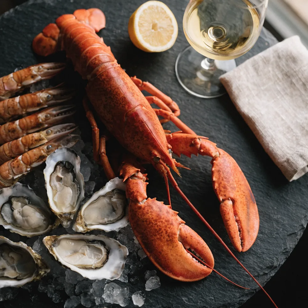 A seafood platter with lobster, oysters and langoustines